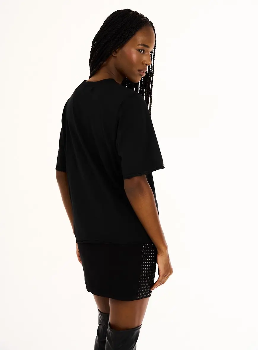 Blusa Feminina T-shirt Logo Strass Preto 3