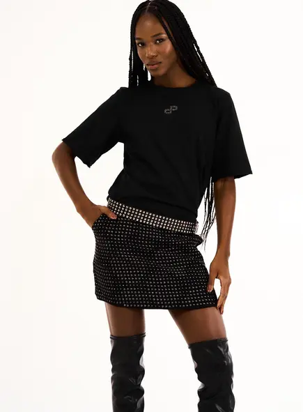 Blusa Feminina T-shirt Logo Strass