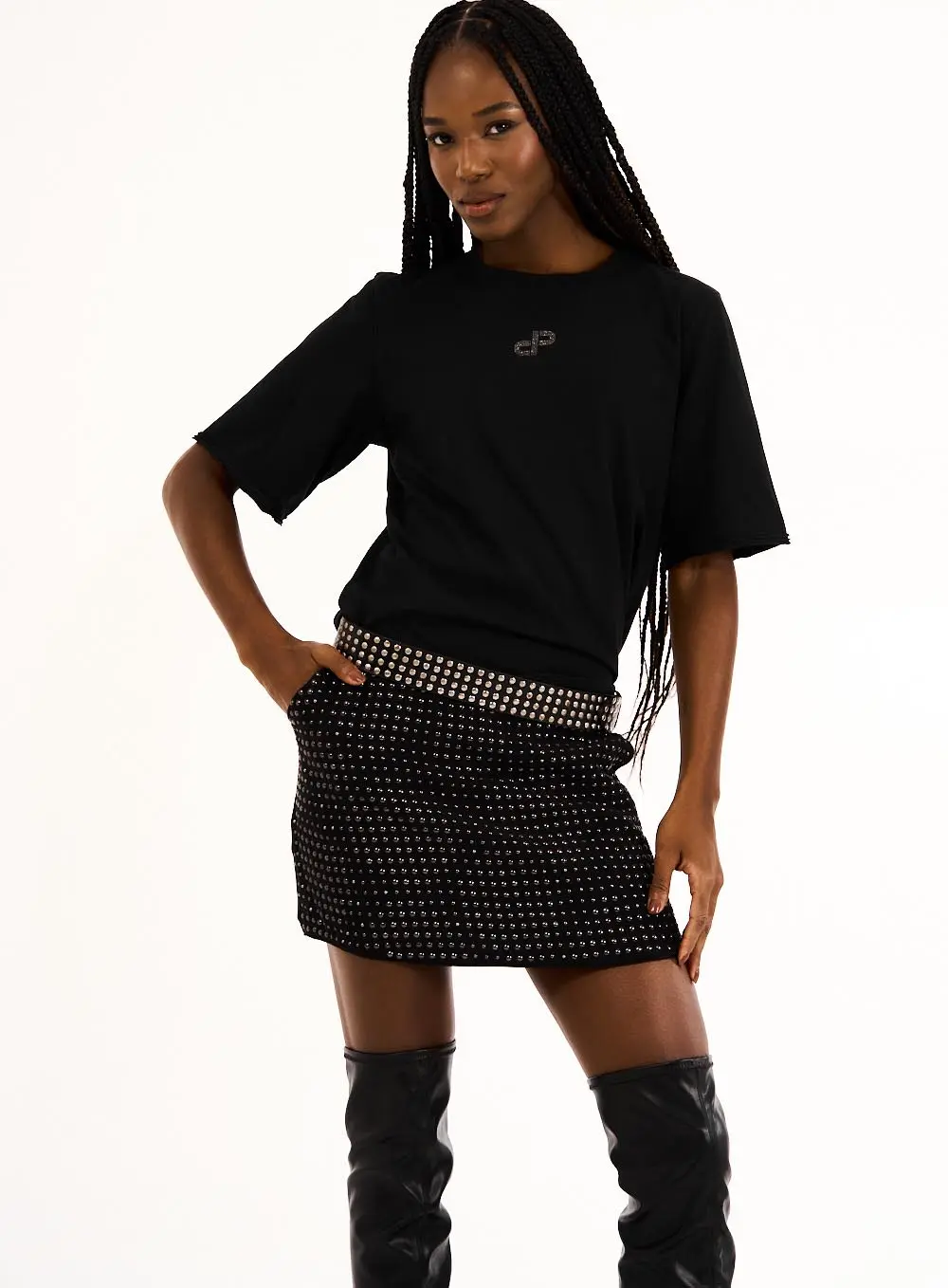 Blusa Feminina T-shirt Logo Strass Preto 1