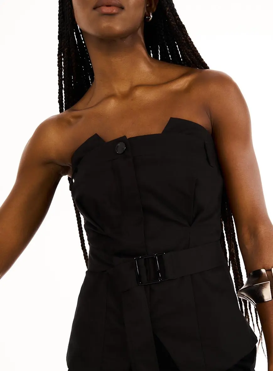 Blusa Feminina Alfaiataria Em Sarja Preto 2