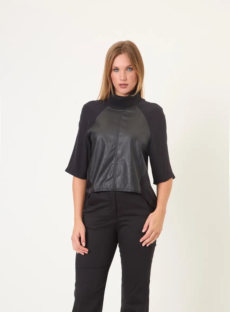 Blusa Feminina Duo Com Pu Preto 1