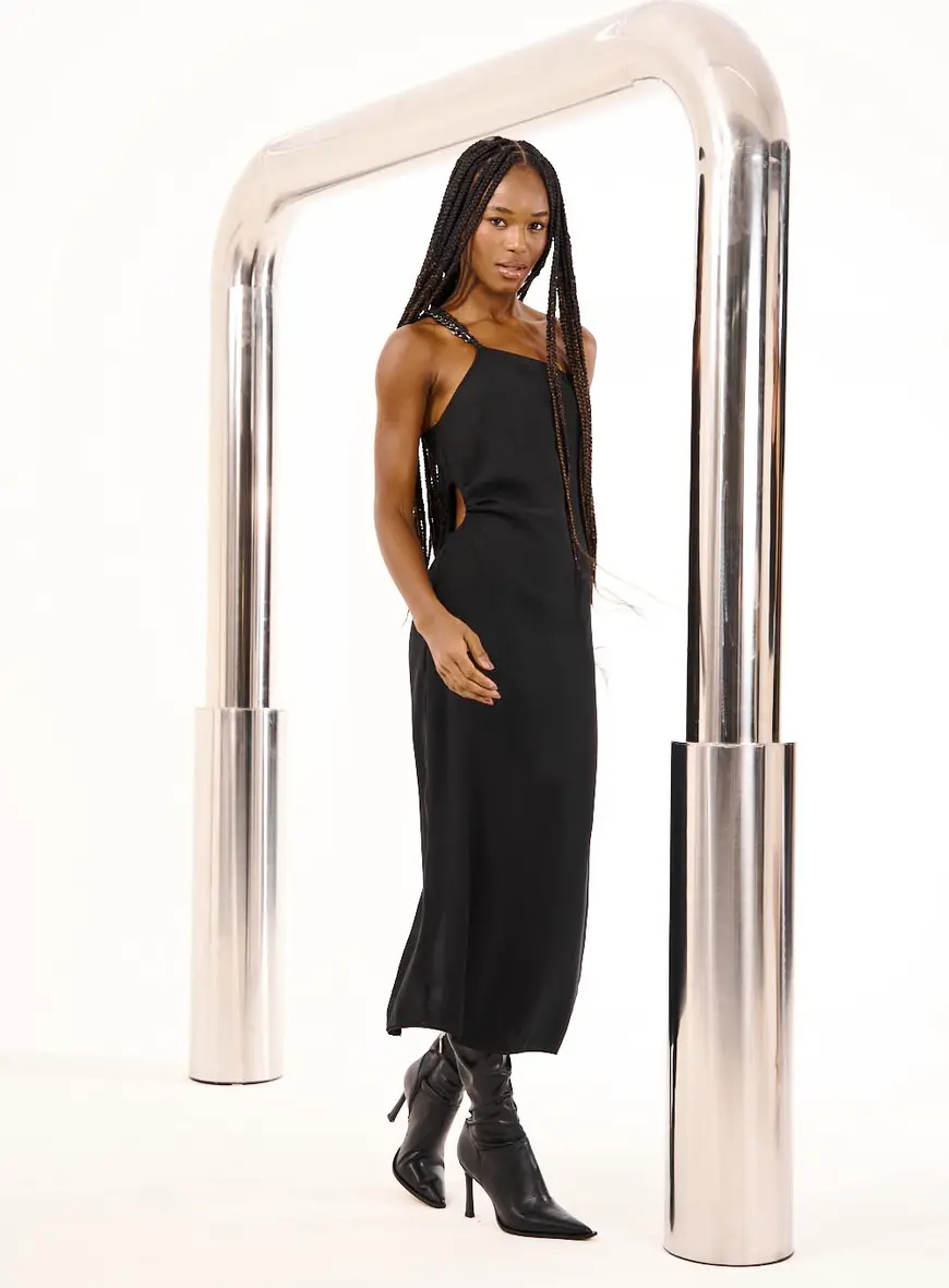 Vestido Com Bordado Manual Preto 1