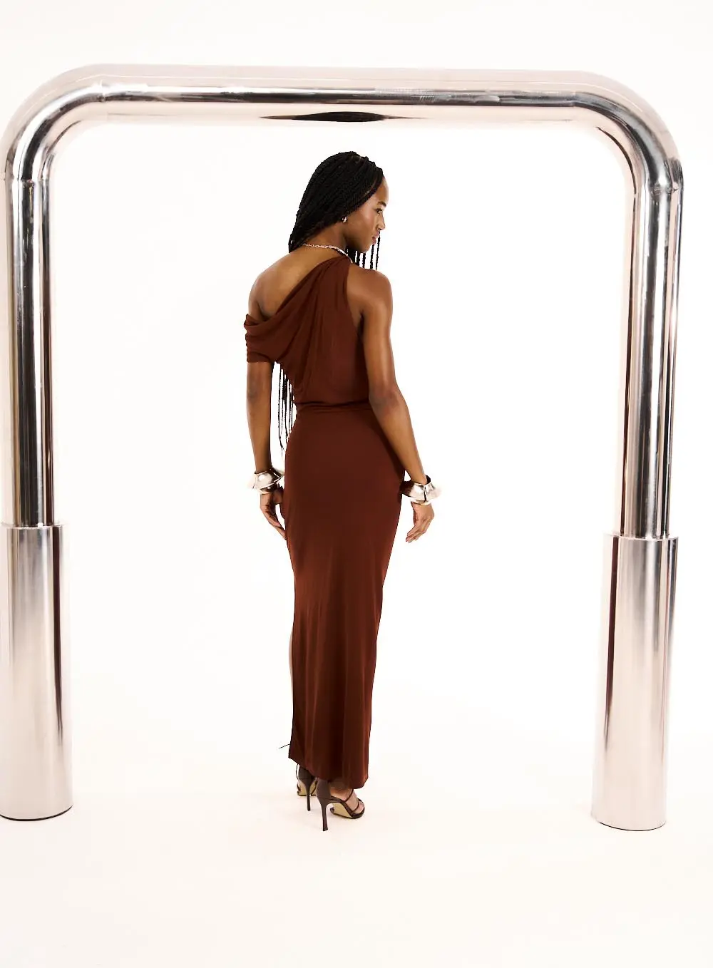 Vestido Longo Drapeado Rebel Marrom Terracota 3