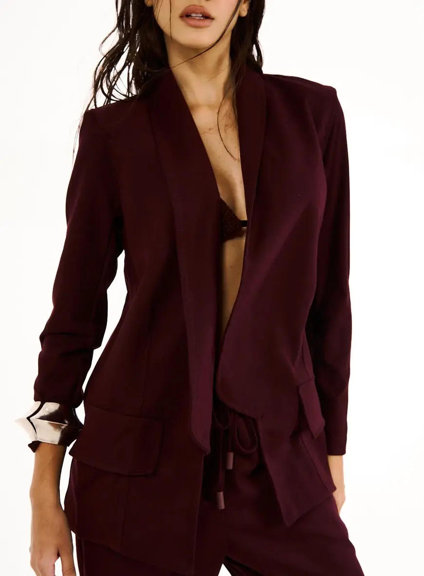 Blazer Feminino Alfaiataria Sem Botão Marrom Terracota 2
