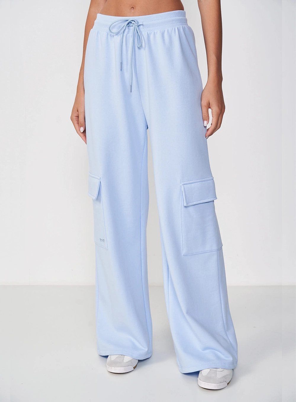 Calça Moletom Feminina Pantalona Cargo Fashion Azul Tranquile Blue