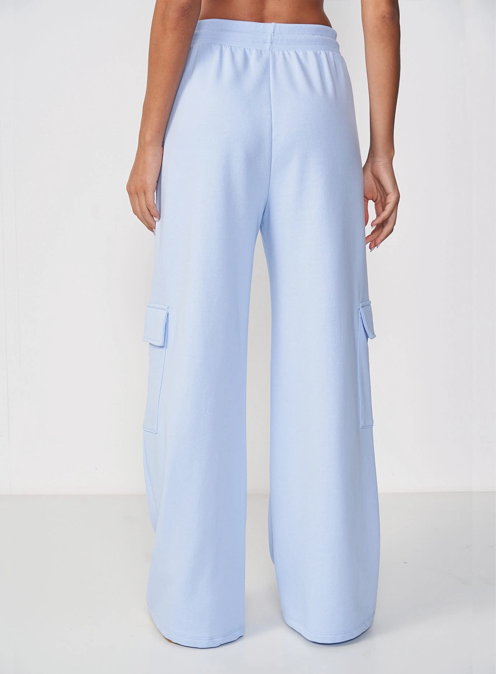 Calça Moletom Feminina Pantalona Cargo Fashion Azul Tranquile Blue
