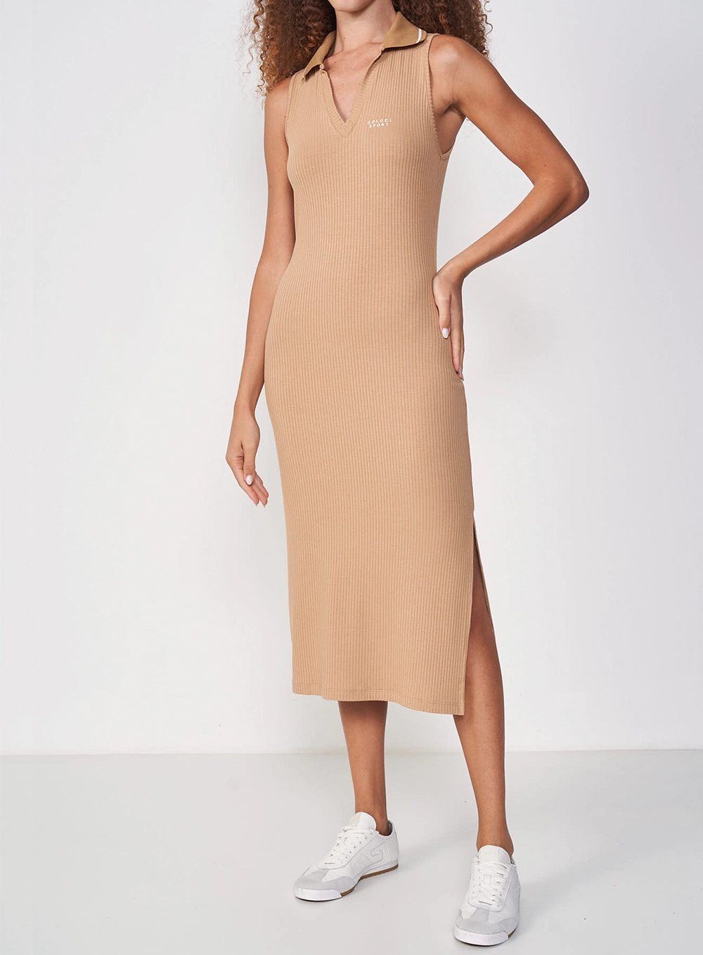 Vestido Canelado Bege