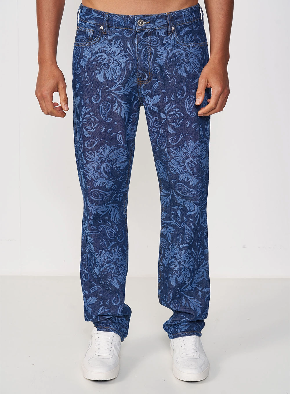 Calça Jeans Estampa Botânica Noturna Índigo