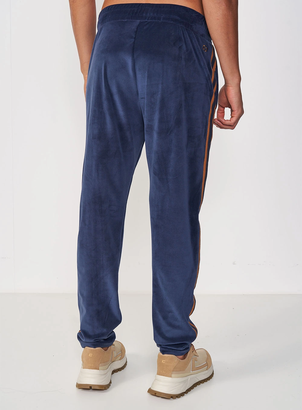 Calça Maculina Veludo Reta Com Listra Lateral Azul