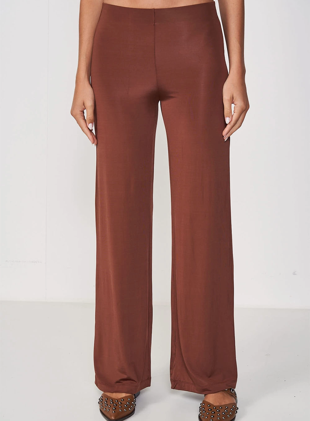 Calça Feminina Pantalona Cós Baixo Marrom