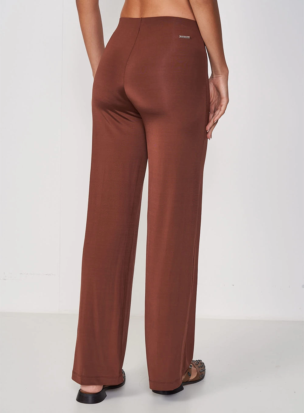Calça Feminina Pantalona Cós Baixo Marrom