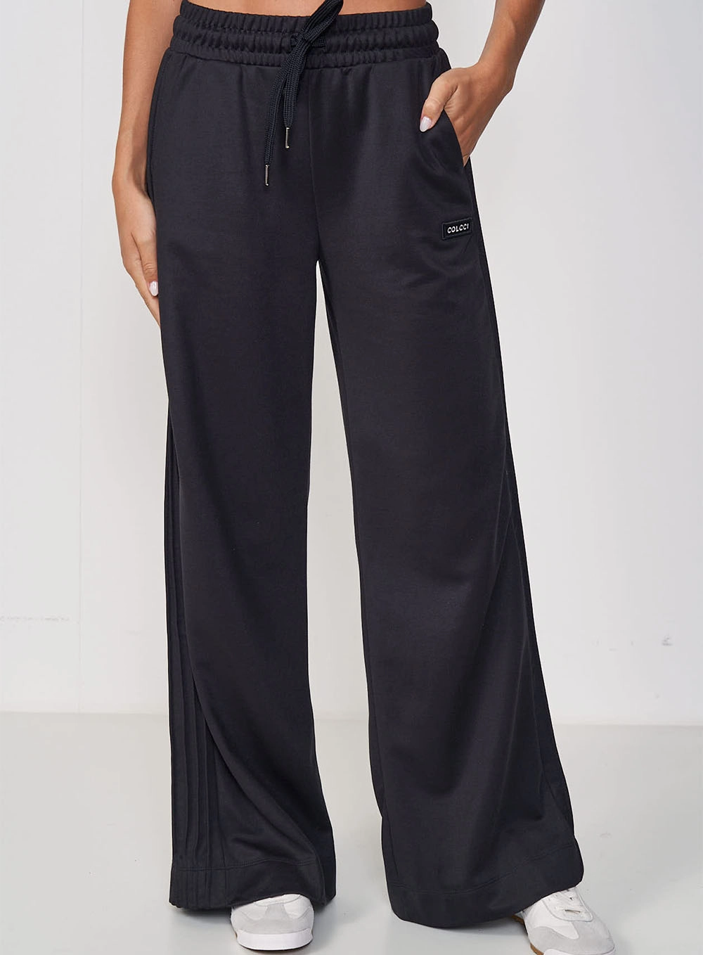 Calça Feminina Pantalona Ampla Com Cós Regulável Preto