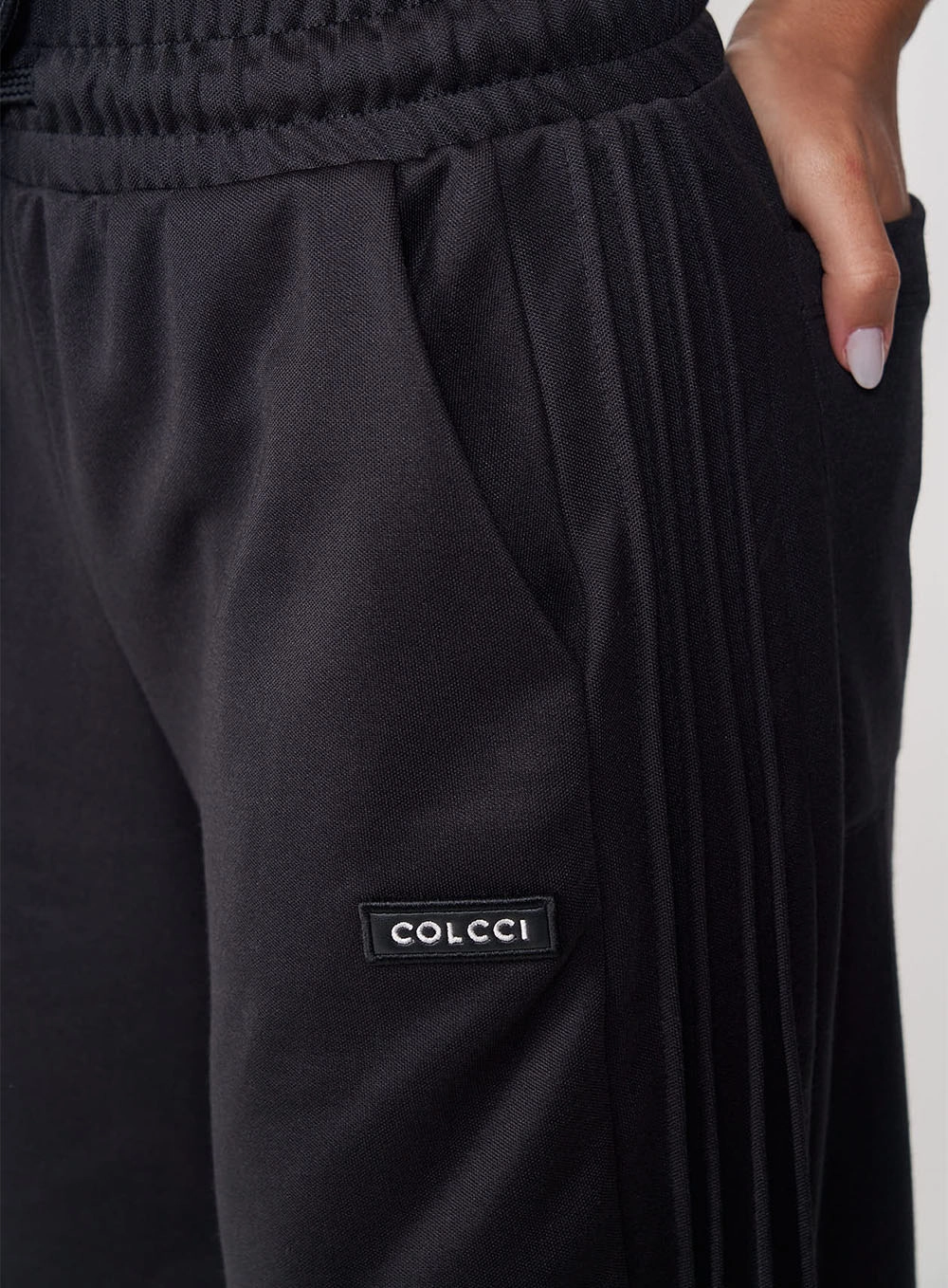 Calça Feminina Pantalona Ampla Com Cós Regulável Preto
