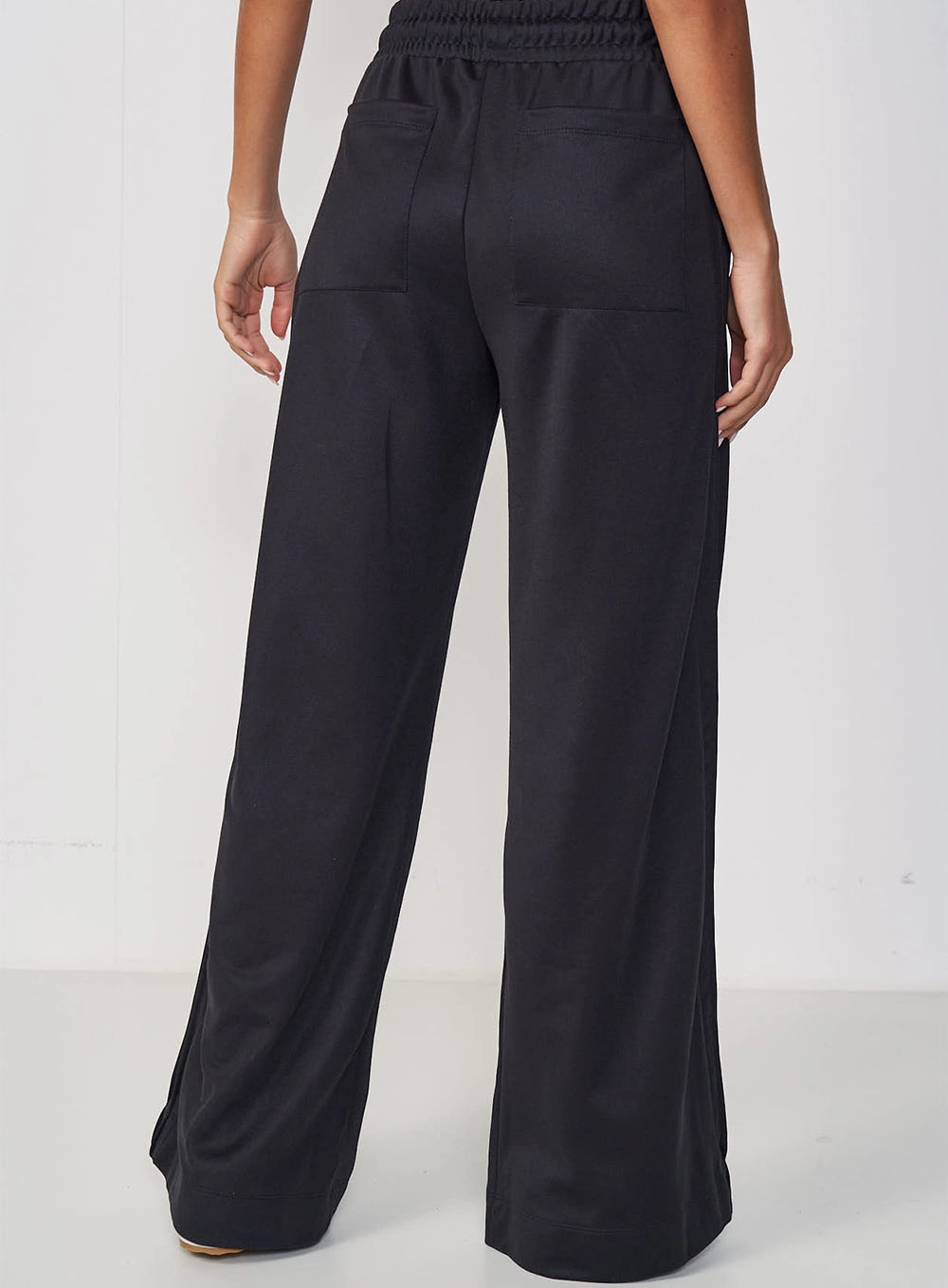 Calça Feminina Pantalona Ampla Com Cós Regulável Preto
