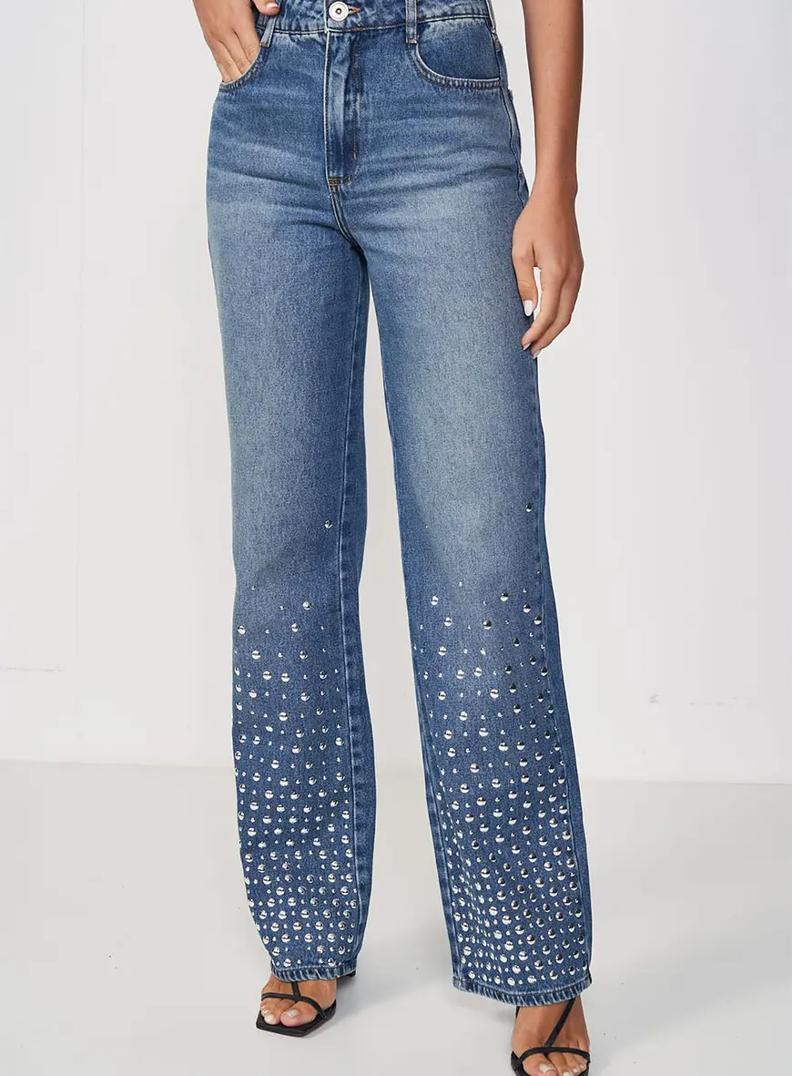 Calça Feminina Jeans Com Aplicação - Juliette