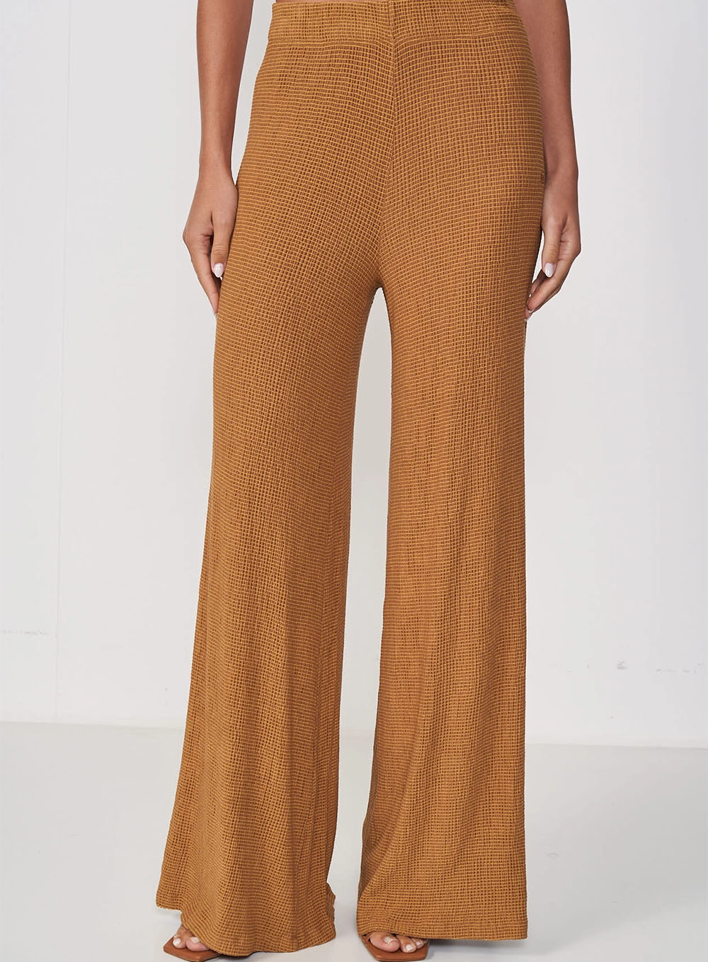 Calça Feminina Pantalona Cós Com Elástico Marrom Evermore