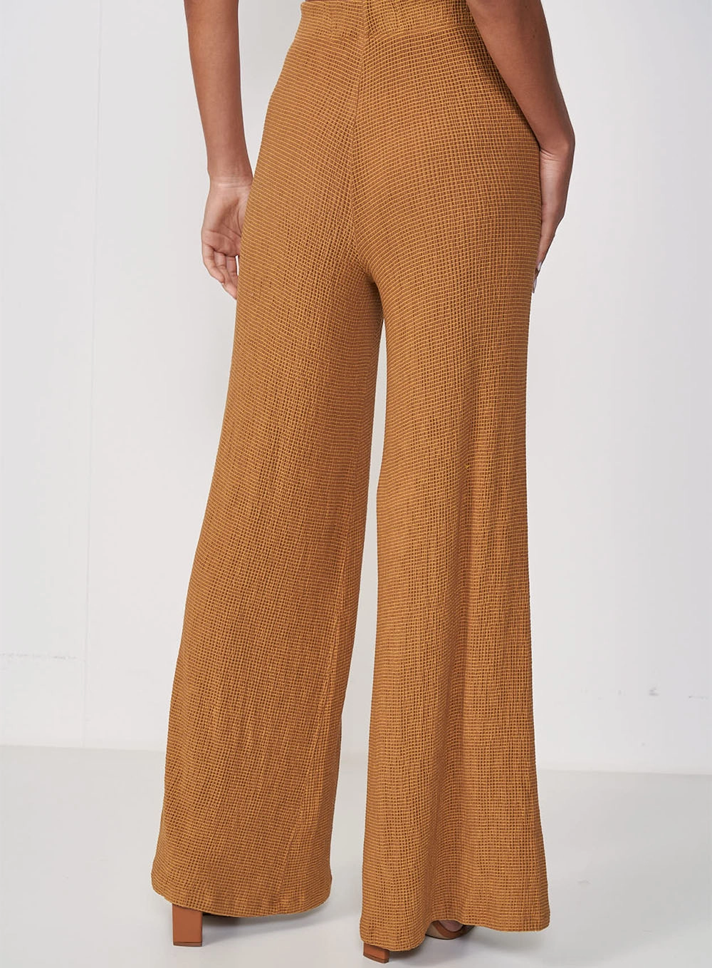 Calça Feminina Pantalona Cós Com Elástico Marrom Evermore