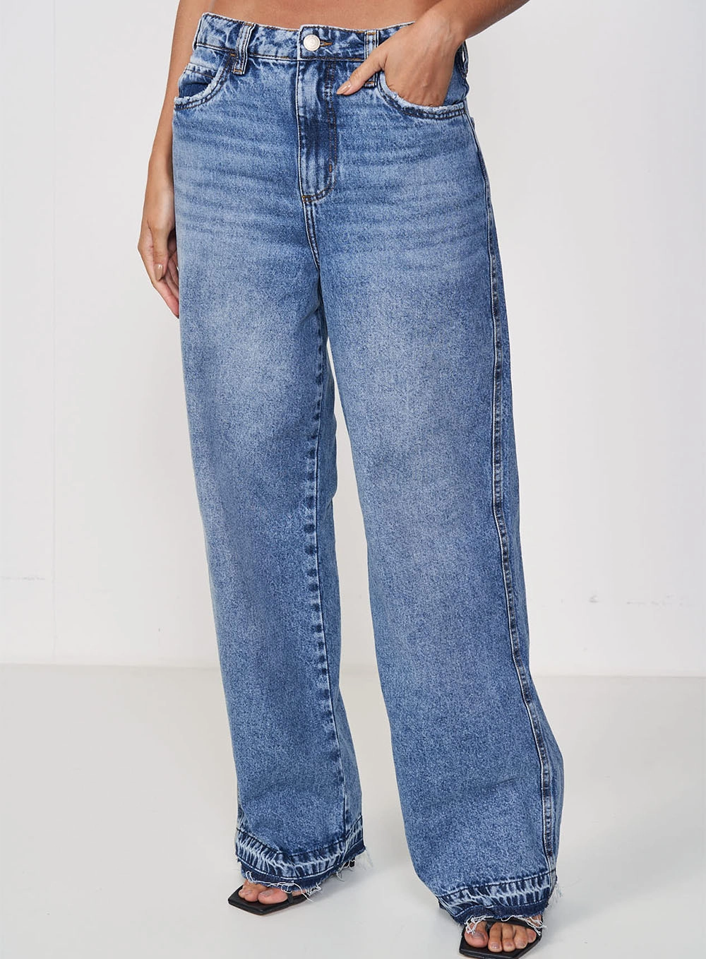 Calça Jeans Feminina Reta Ampla Bruna Índigo