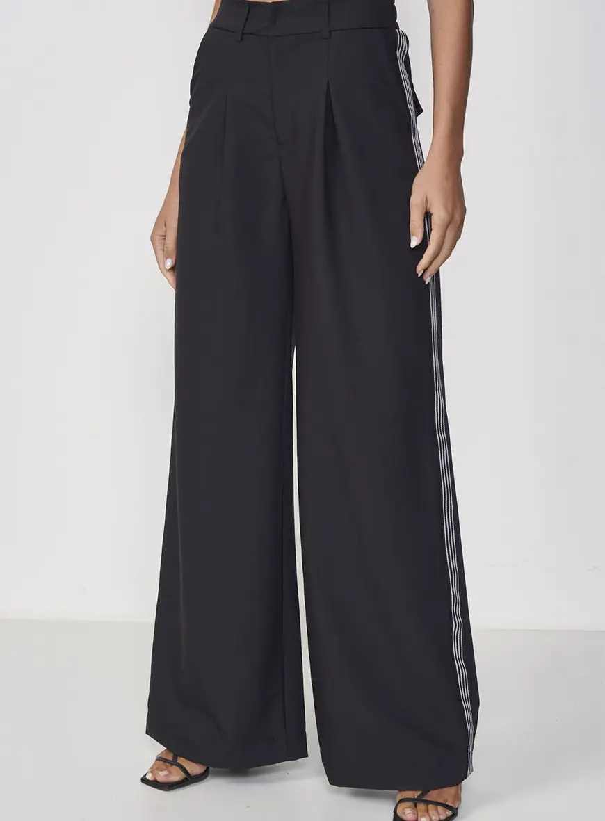 Calça Feminina Pantalona Ampla Cós Com Elástico