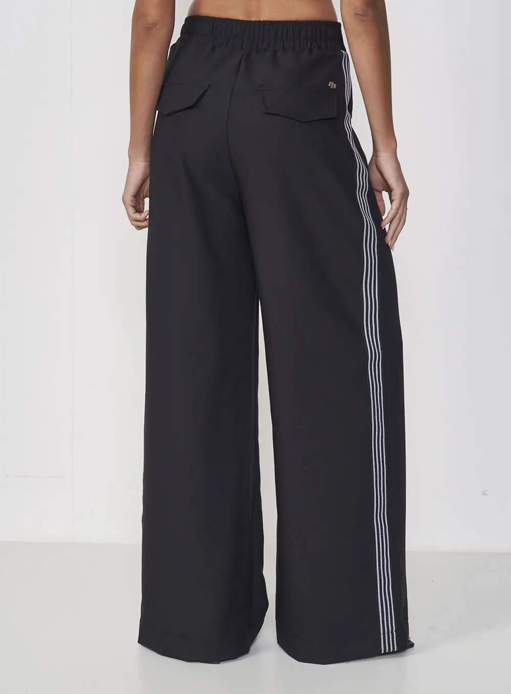 Calça Feminina Pantalona Ampla Cós Com Elástico Preto