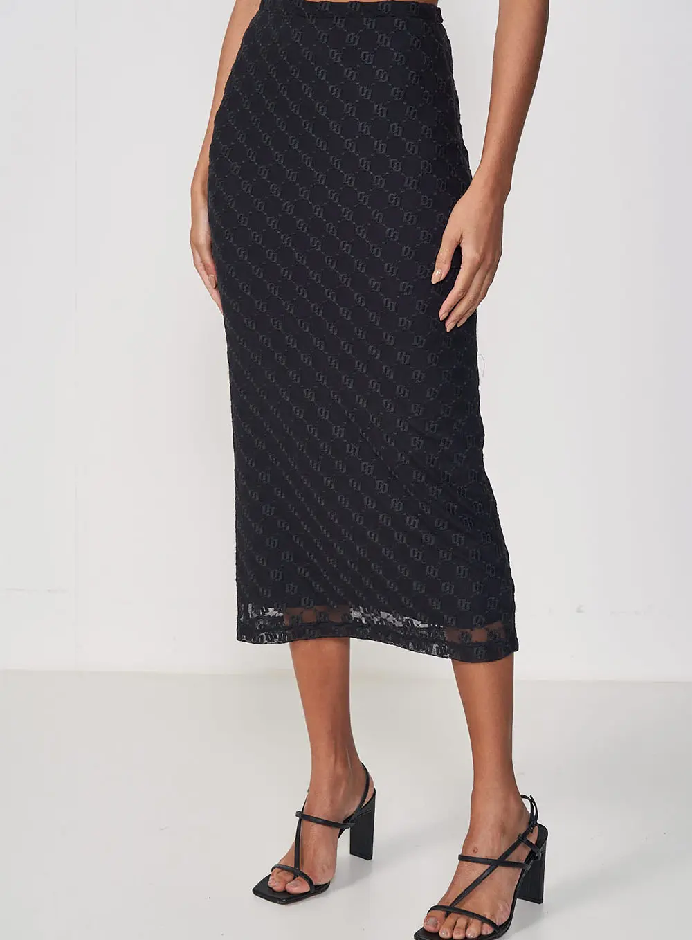 Saia Midi Monograma Enigma Preto