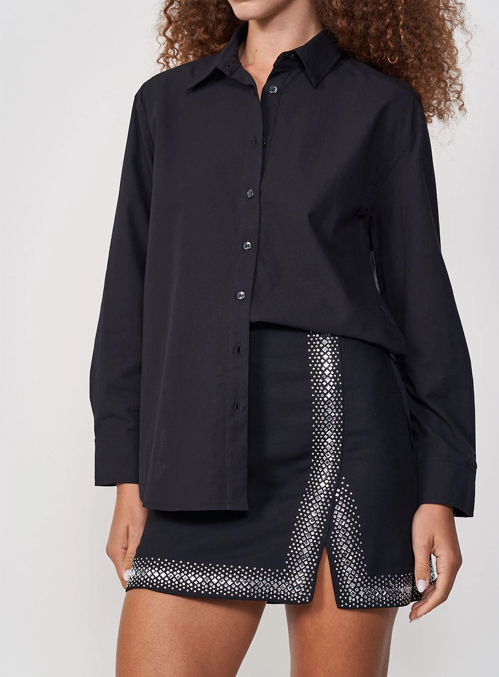 Camisa Feminina Costas Em Tule Manga Longa Preto