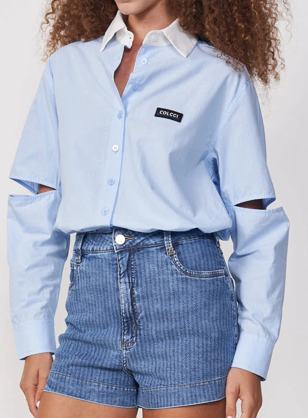 Camisa Feminina Manga Longa Com Recortes Azul Tranquile Blue