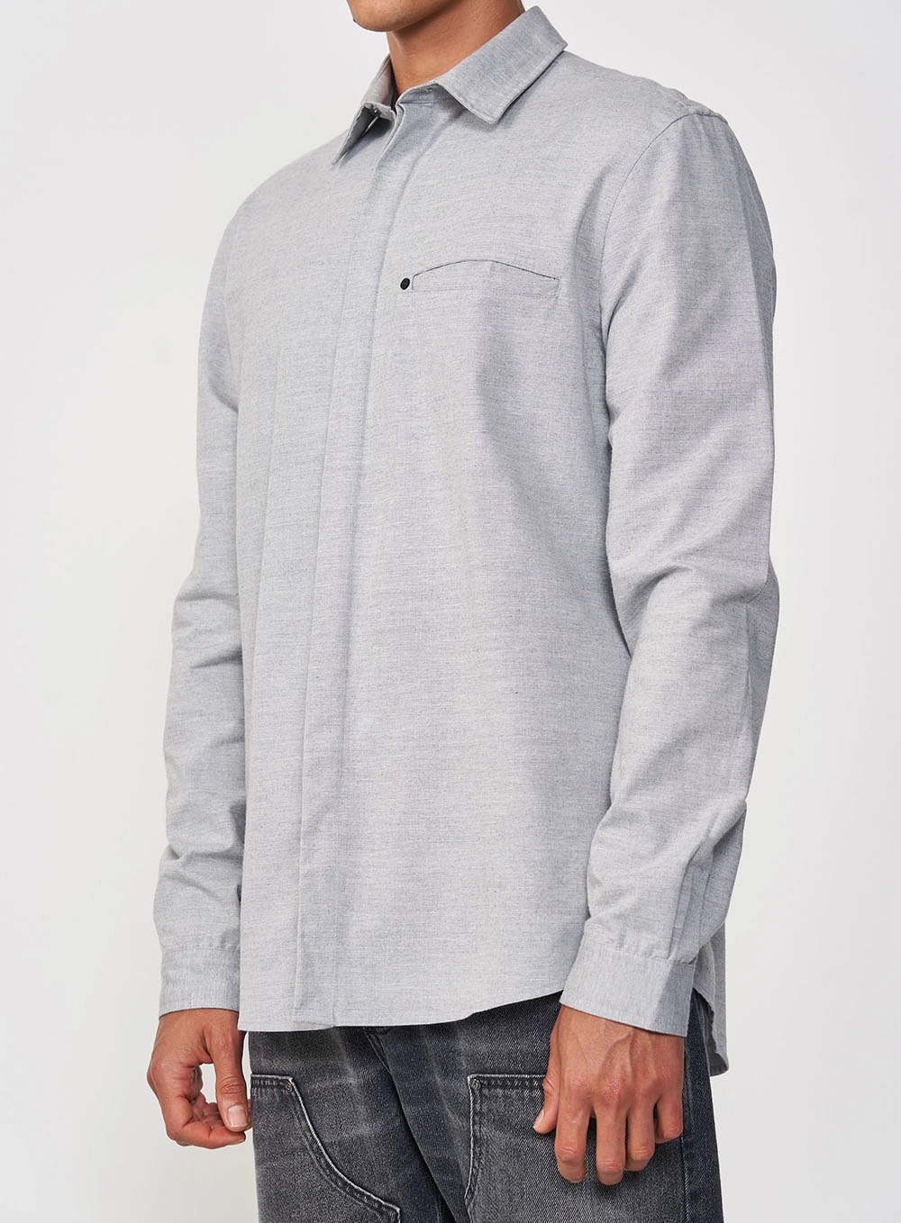 Camisa Masculina Mescla Manga Longa Cinza