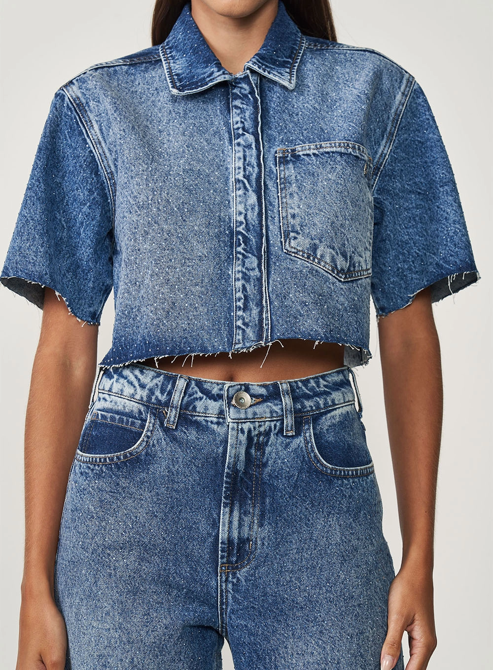 Jaqueta Feminina Jeans Com Aplicação E Barra À Fio Índigo