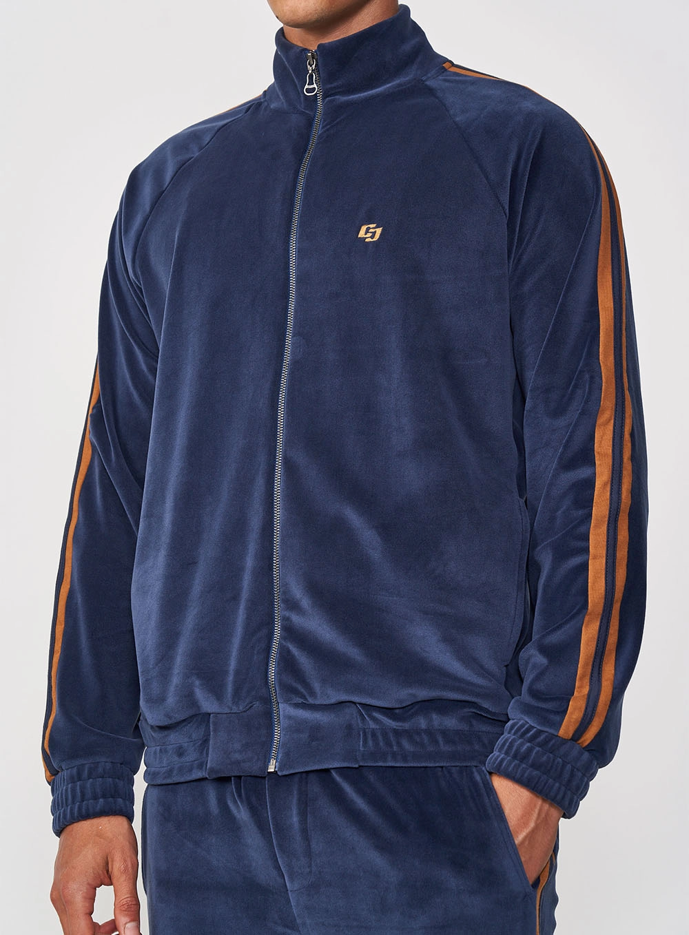Jaqueta Masculina Reta Veludo Gola Alta E Listras Azul
