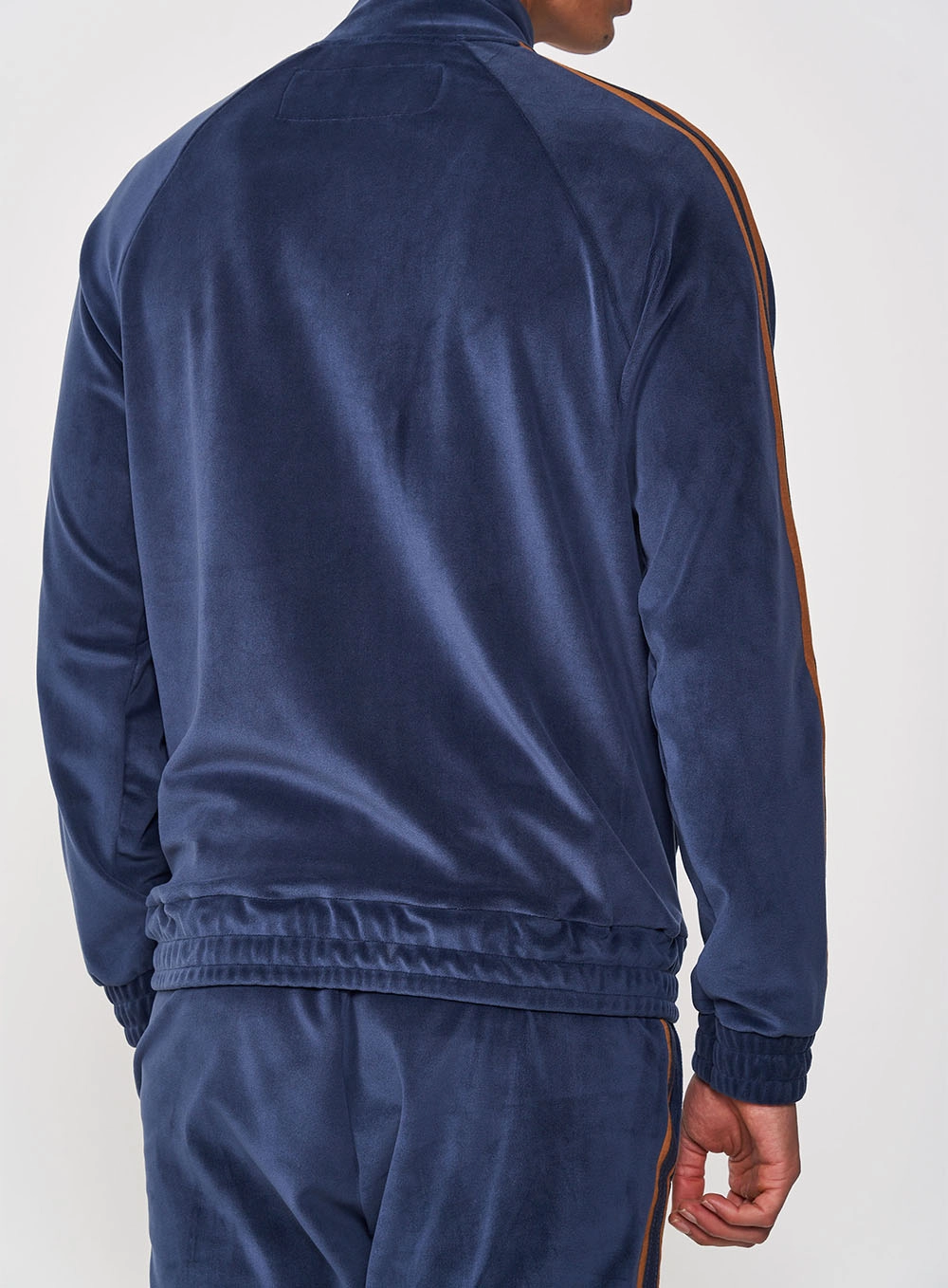 Jaqueta Masculina Reta Veludo Gola Alta E Listras Azul