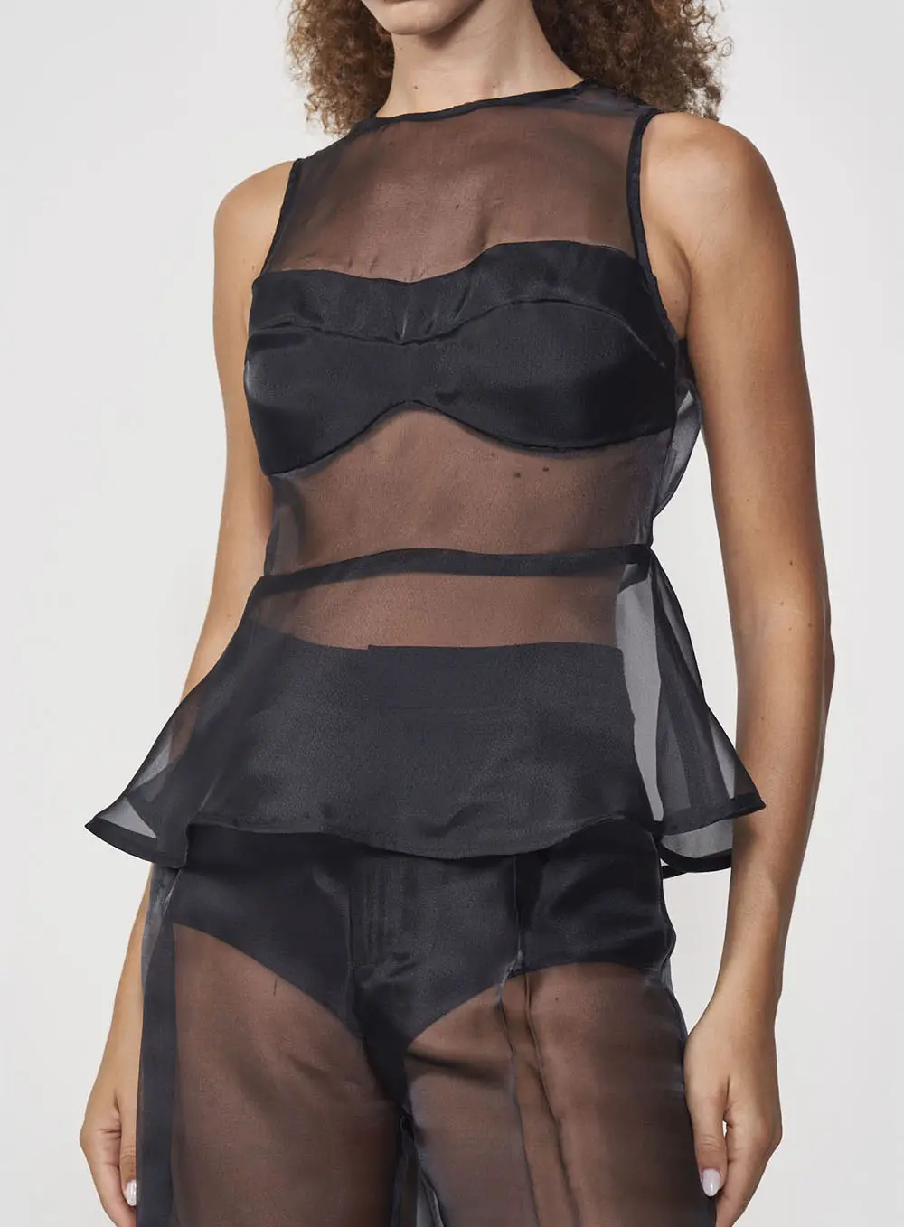 Blusa Tule Com Transparência Preto