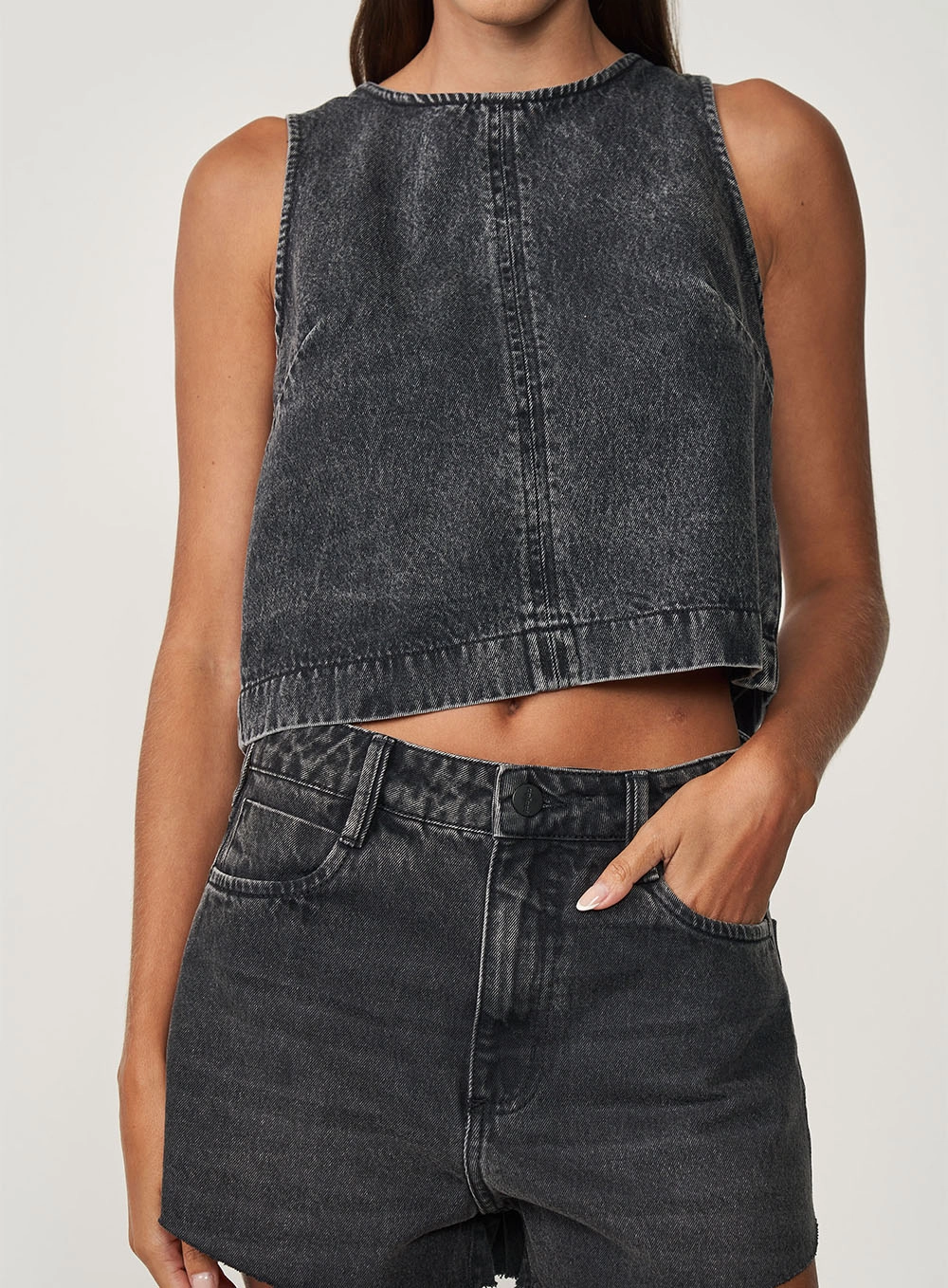 Blusa Jeans Feminina Reta Com Fenda Nas Costas Indigo Preto