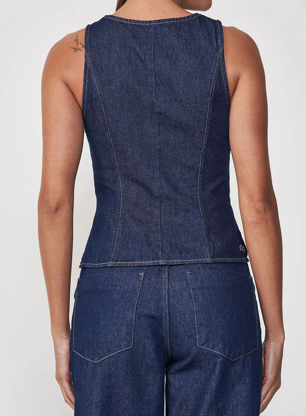 Blusa Jeans Acinturada Com Fechamento De Zíper Índigo