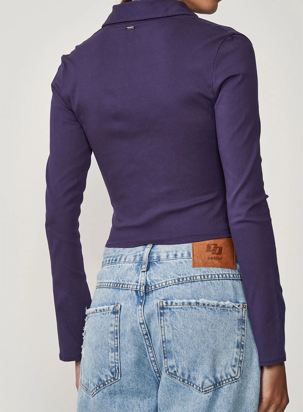 Blusa Justa Manga Longa Com Fecho Em Ziper Frontal Azul Darkness