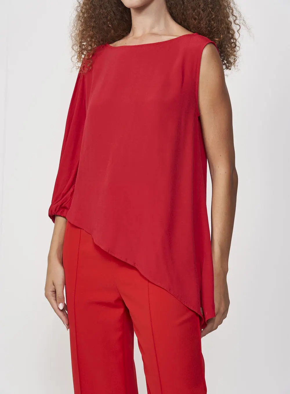 Blusa Feminina Assimétrica De Uma Manga Única Vermelho