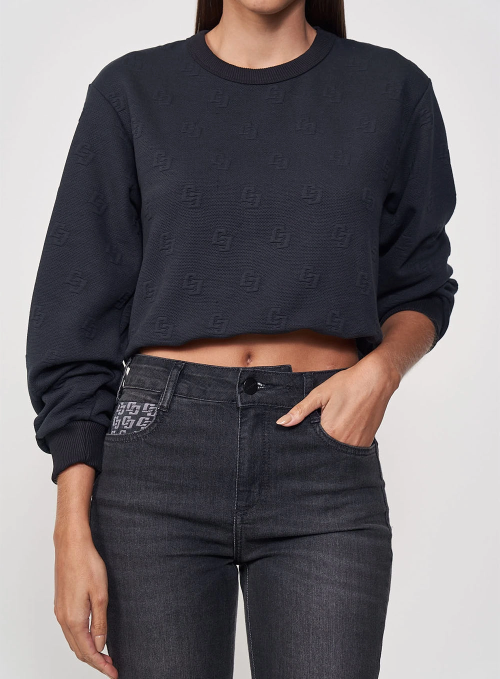 Blusão Feminino Cropped Com Logo Preto