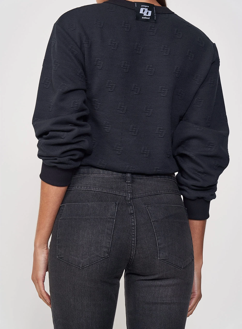 Blusão Feminino Cropped Com Logo Preto
