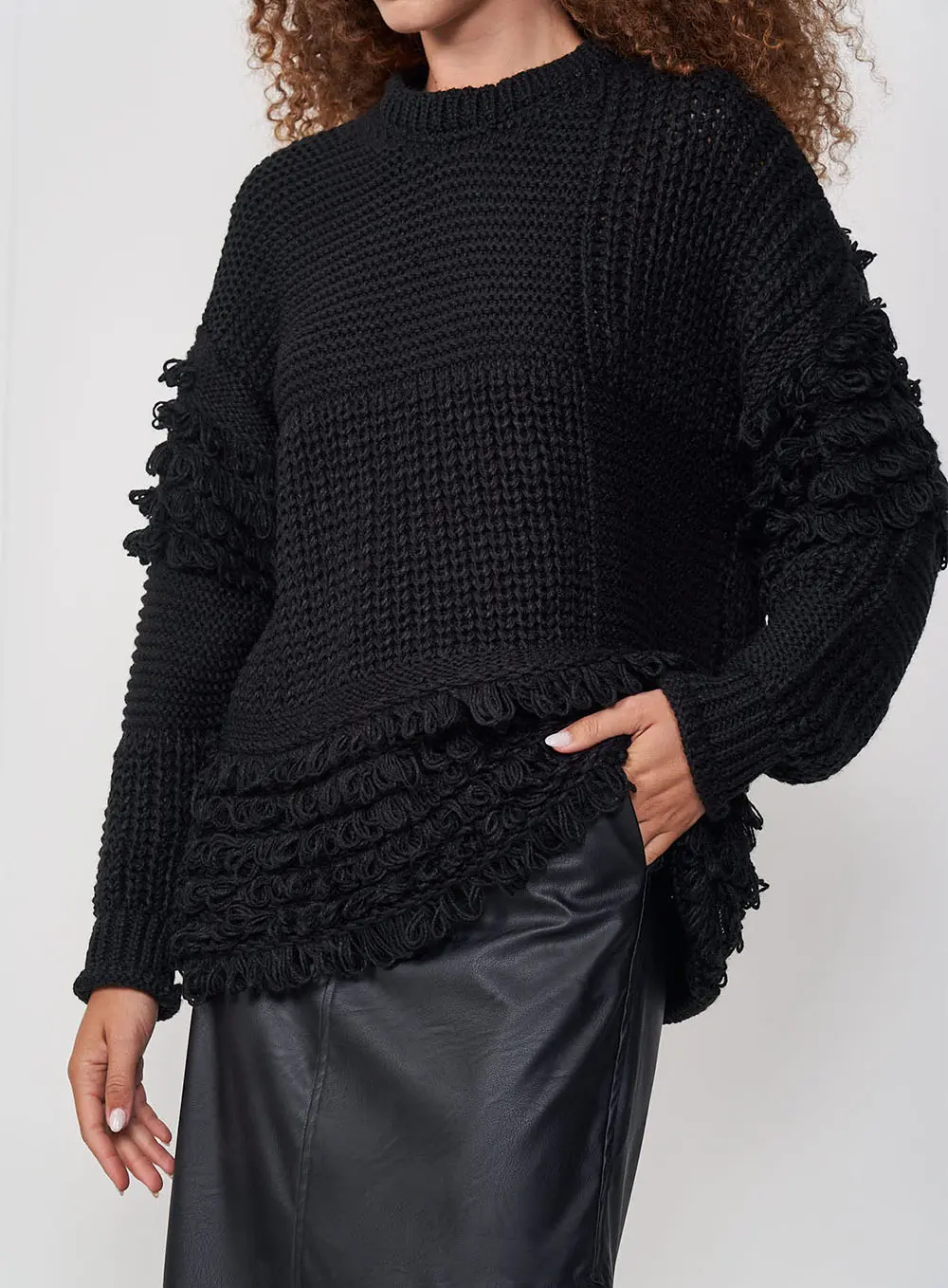 Blusão Feminino Tricô Com Textura Preto