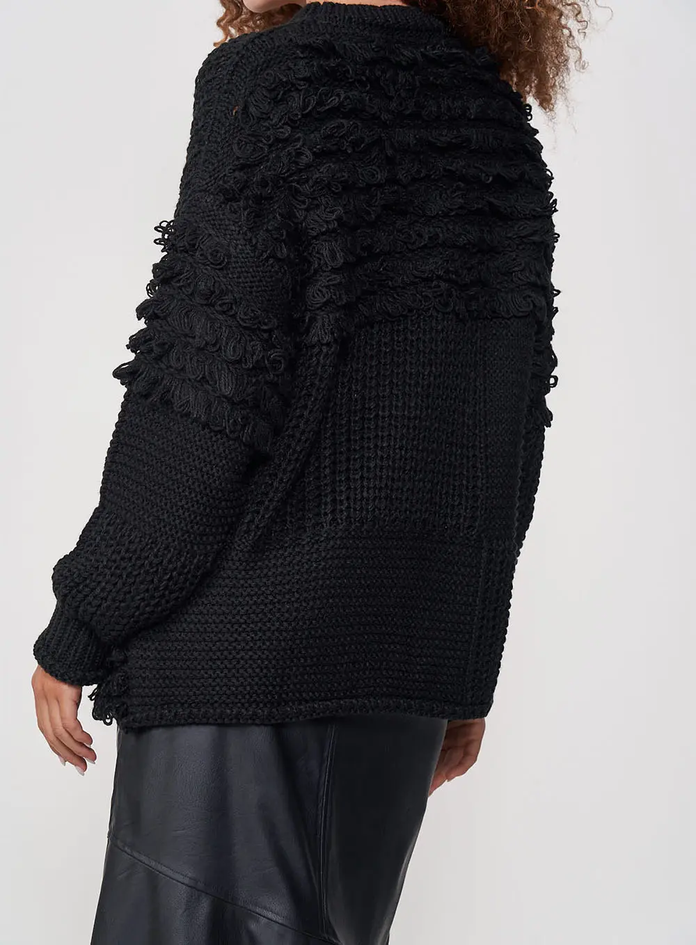 Blusão Feminino Tricô Com Textura Preto