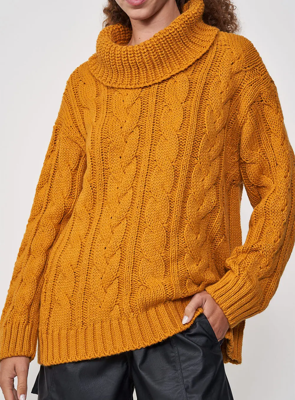 Blusão Feminino Gola Alta Tricô Amarelo Sunray