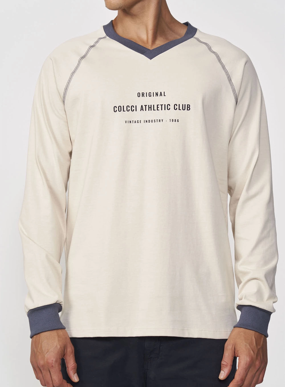 Blusão Masculina Raglan Gola V Bege
