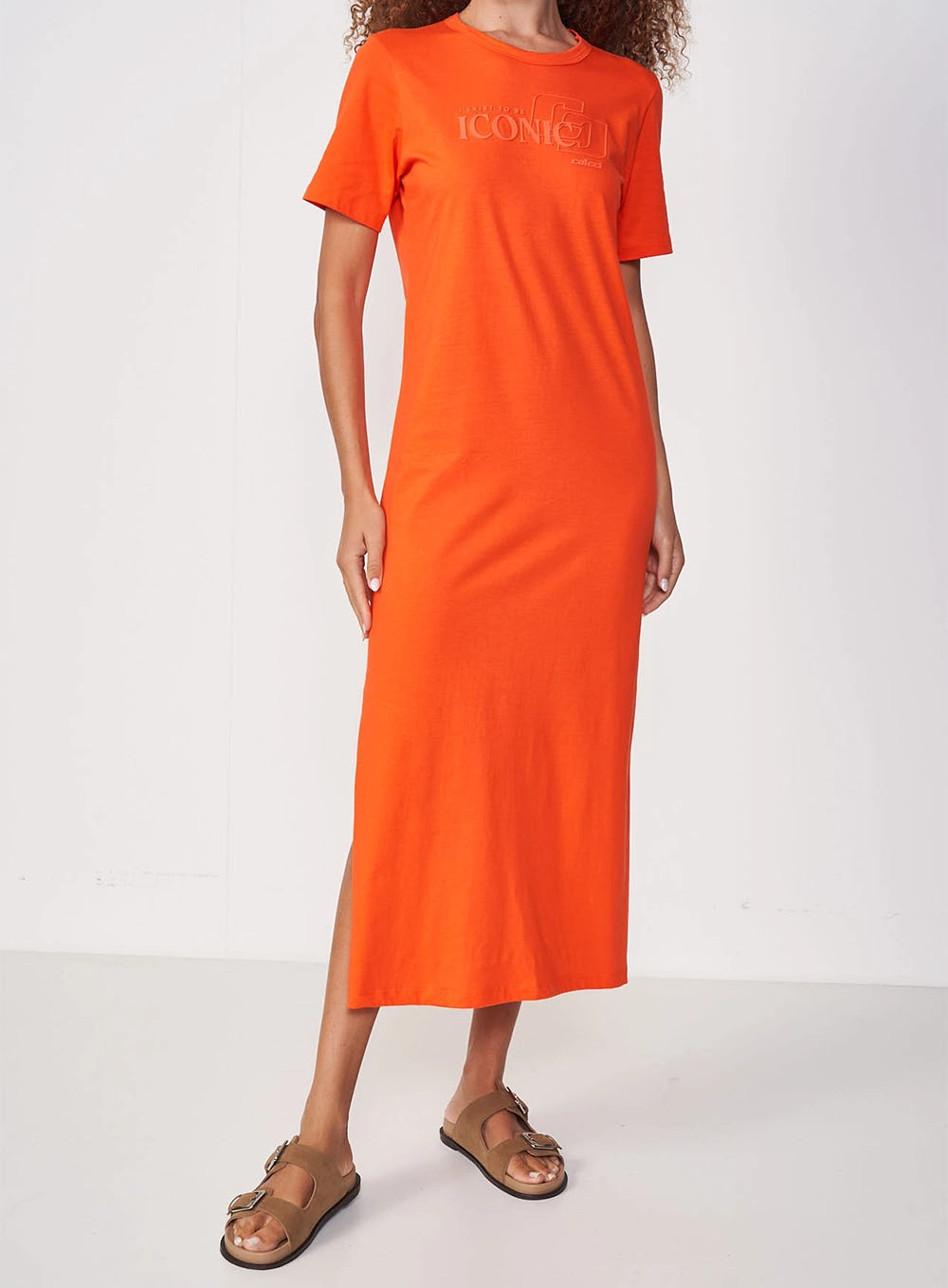 Vestido Midi Com Fenda Laranja