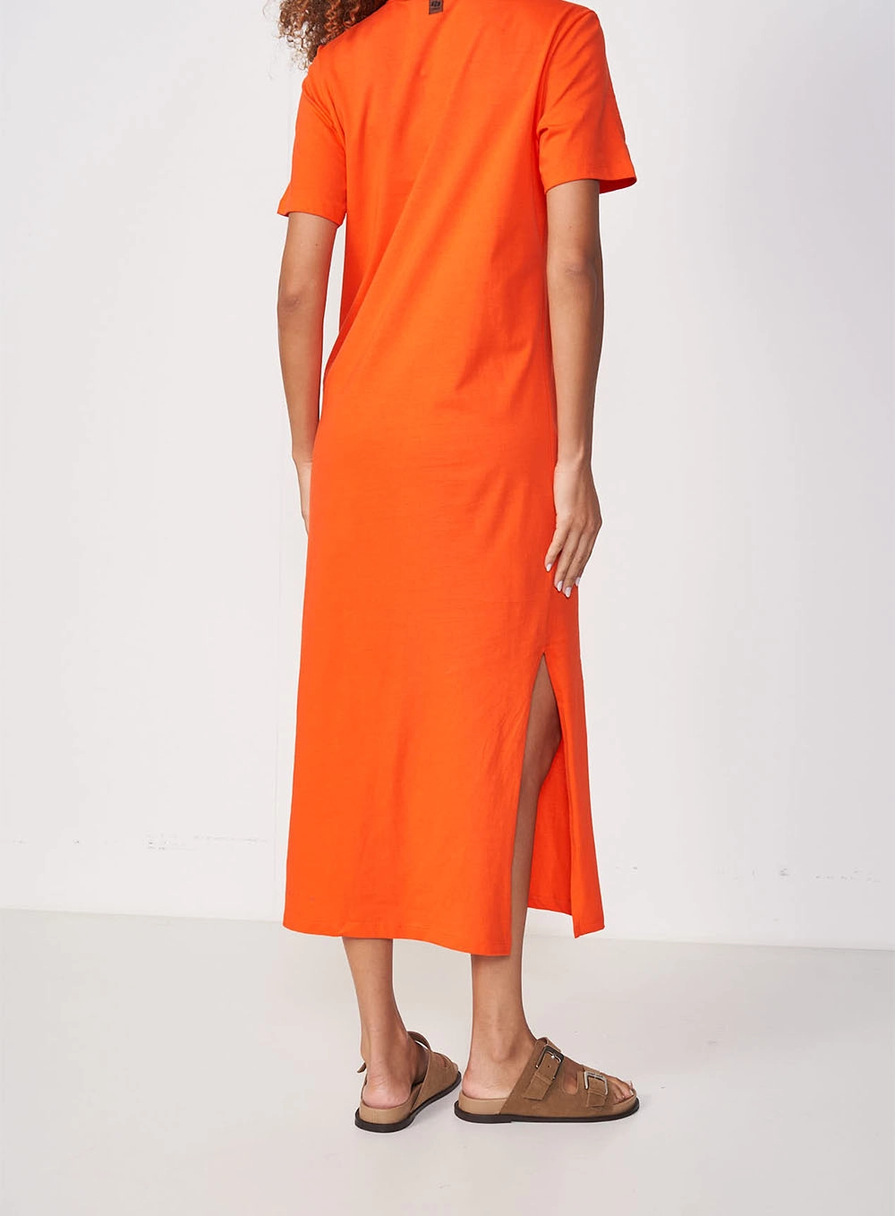 Vestido Midi Com Fenda Laranja