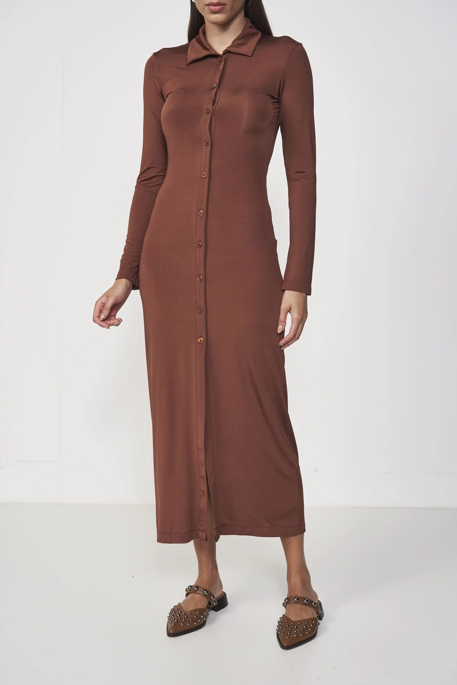 Vestido Midi Slim Comfort Marrom