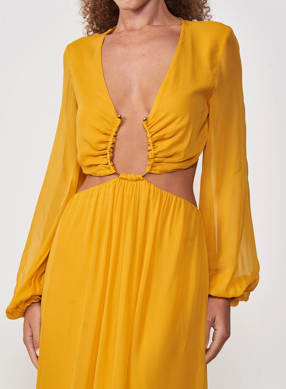 Vestido Longo Com Recortes Amarelo Sunray