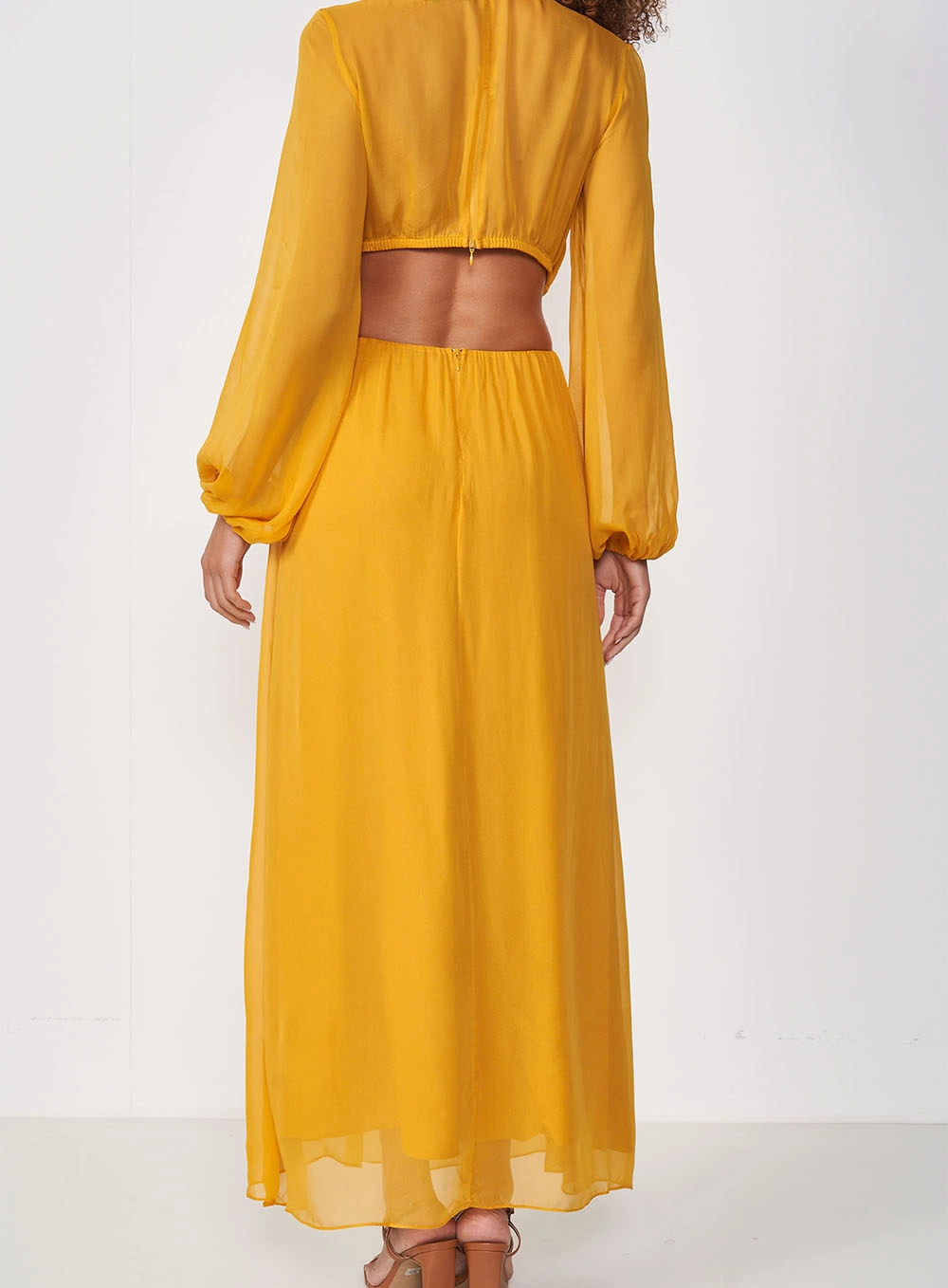 Vestido Longo Com Recortes Amarelo Sunray