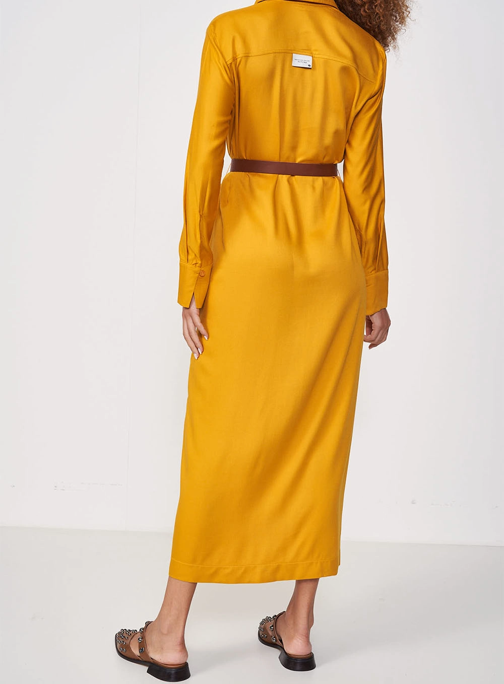 Vestido Camisa Midi Com Cinto Amarelo Sunray