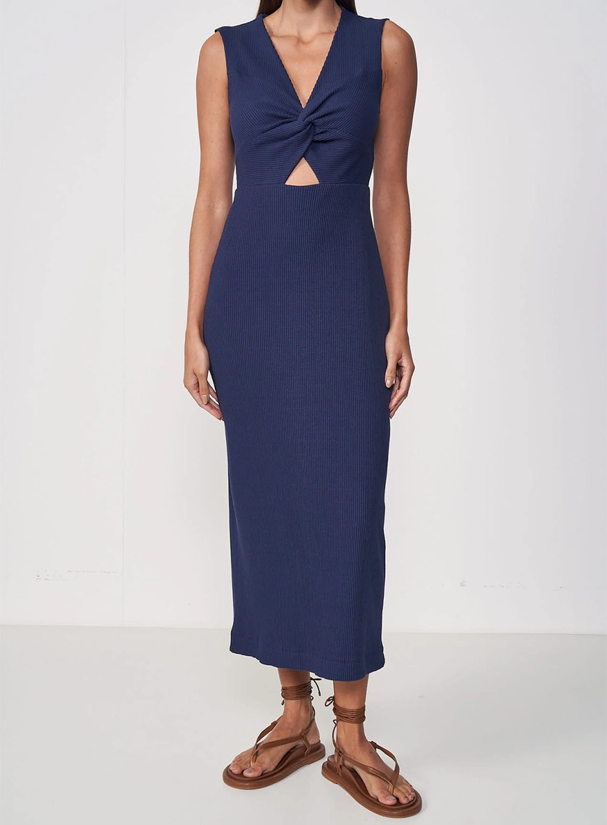 Vestido Mvestido Midi Caneidi Canelado Com Recorte