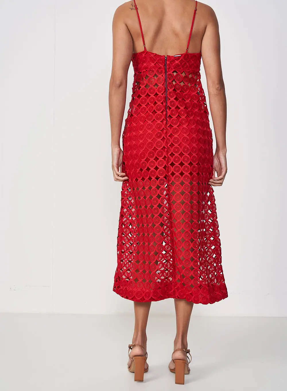 Vestido Midi Bordado Estruturado Vermelho